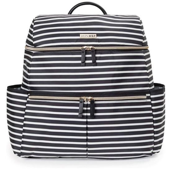Skip Hop Handbags - Skip Hop Large Diaper Bag in Black and White Stripes w/ Diaper Changing Pad